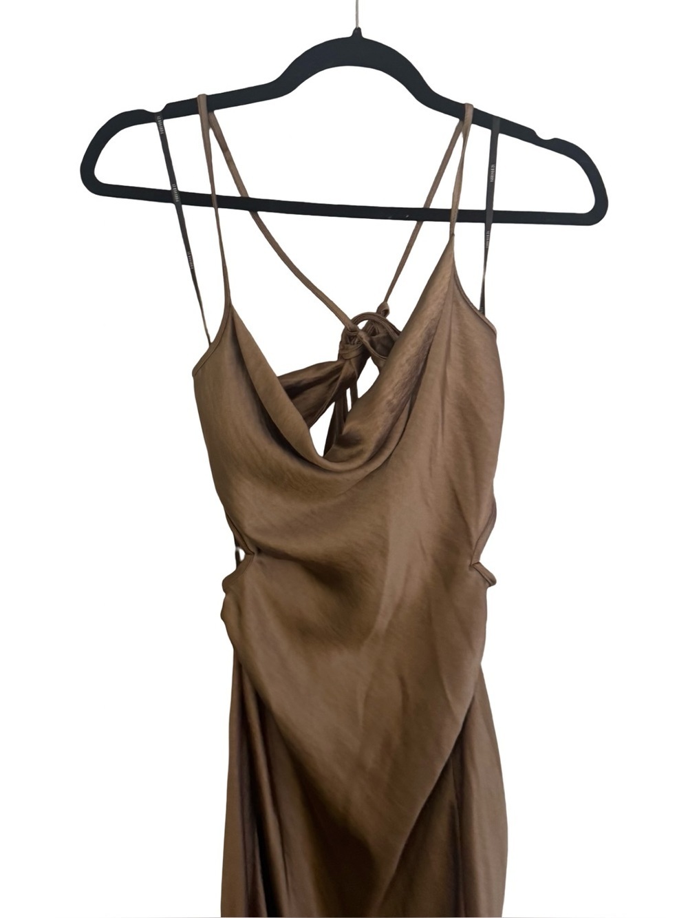 Forever 21 Satin Cowl Neck Cut Out Midi Dress in Metallic Brown | Medium | NWT - Picture 3 of 7